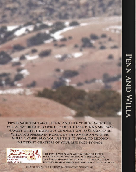 The back cover of the journal shows the rugged land that Penn and Willa call home. The description relates the connection that Penn and Willa share with your writing.